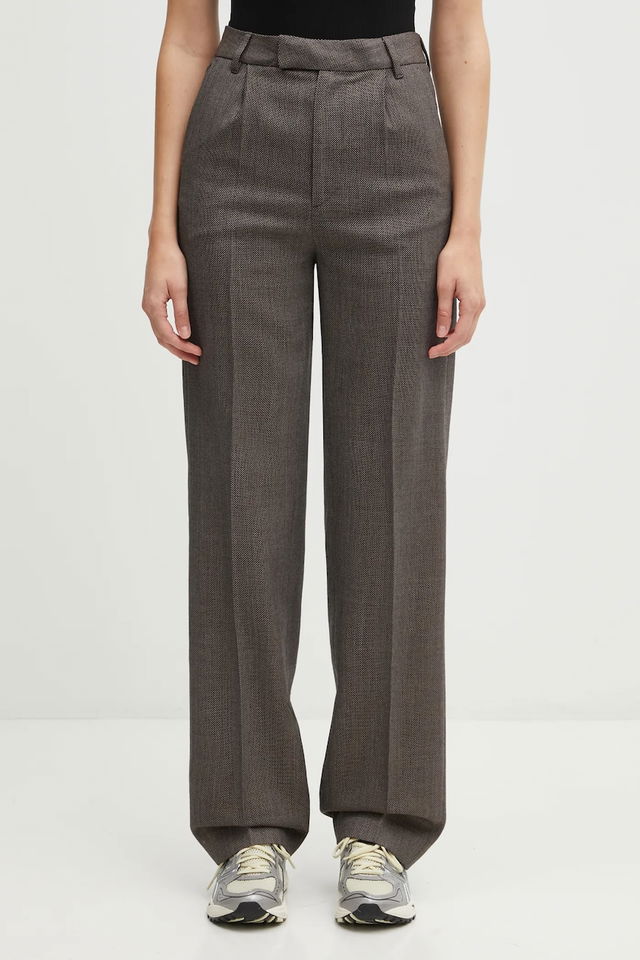 Wool Pleated High Waist Wide-Leg Trousers