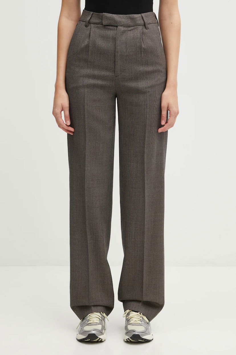 Панталони Maison Margiela Wool Pleated High Waist Wide-Leg Trousers Кафяво | S62KB0247.M35636.001F