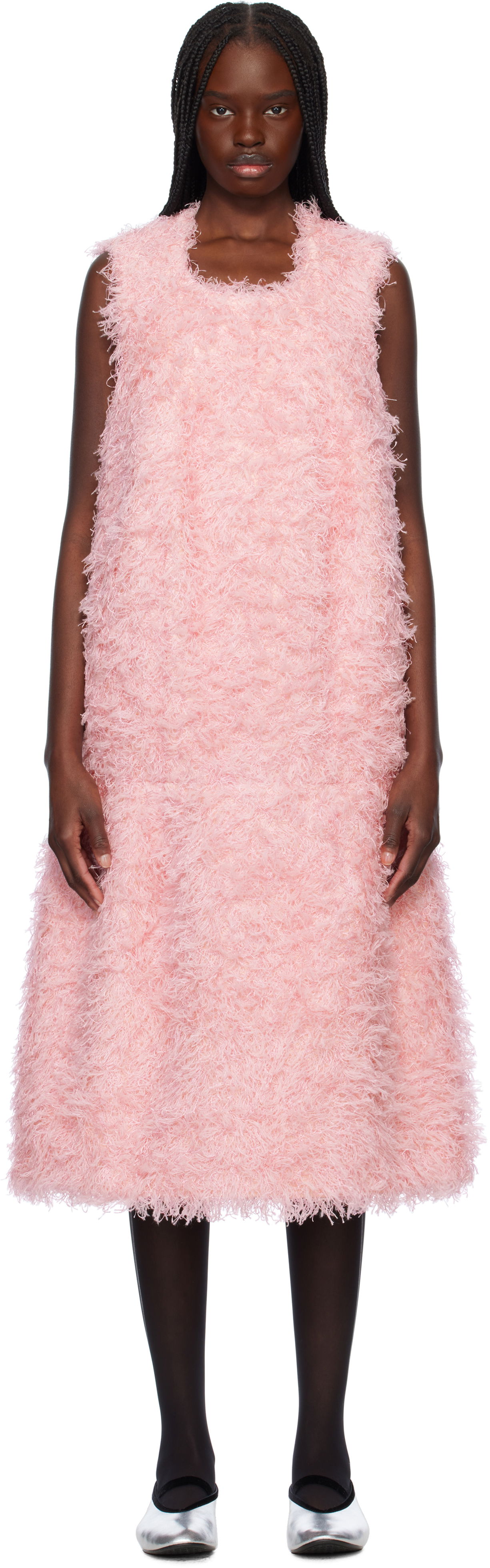 Pокля Comme des Garçons Comme des Garçons Sleeveless Faux-Fur Midi Dress Розово | GO-O005-051-1, 0