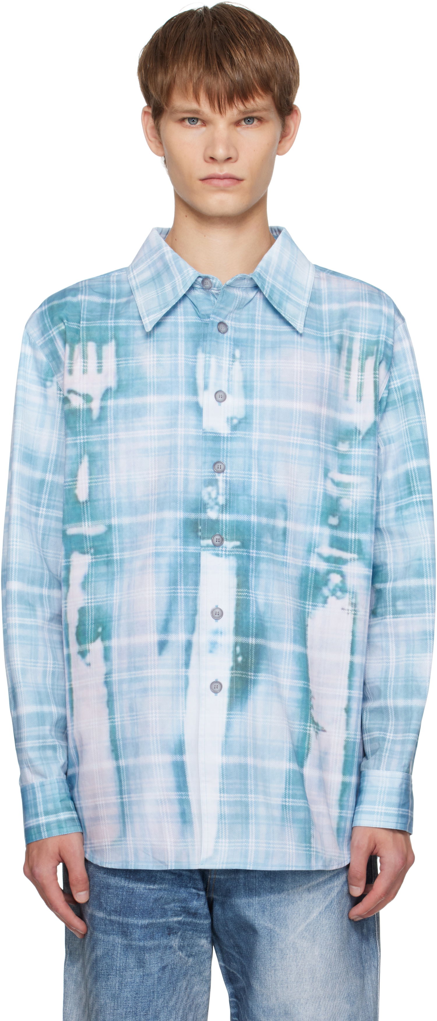 Риза Andersson Bell Andersson Bell Trompe L'oeil Printed Check Shirt Синьо | atb1340m, 0