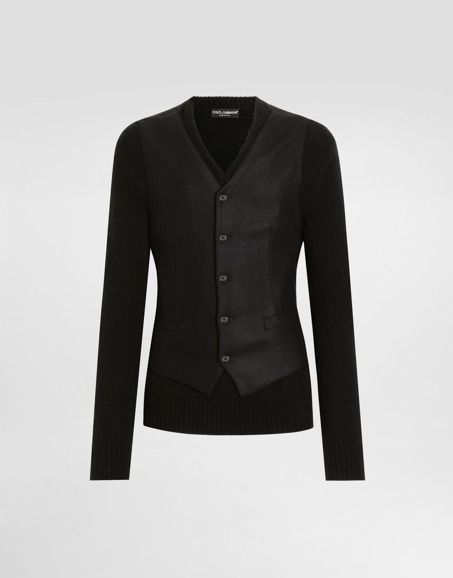 Жилетка Dolce & Gabbana Dolce & Gabbana V-Neck Vest with Knit Sleeves and Ribbed Hem Черно | GXY52TJGMC1N0000, 0