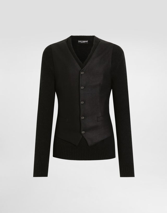 Dolce & Gabbana V-Neck Vest with Knit Sleeves and Ribbed Hem