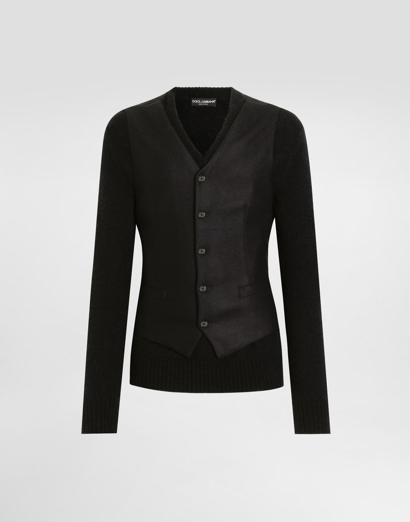 Жилетка Dolce & Gabbana Dolce & Gabbana V-Neck Vest with Knit Sleeves and Ribbed Hem Черно | GXY52TJGMC1N0000