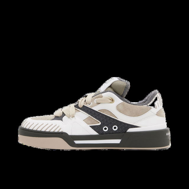 Beige & Gray Mixed-Material New Roma Sneakers