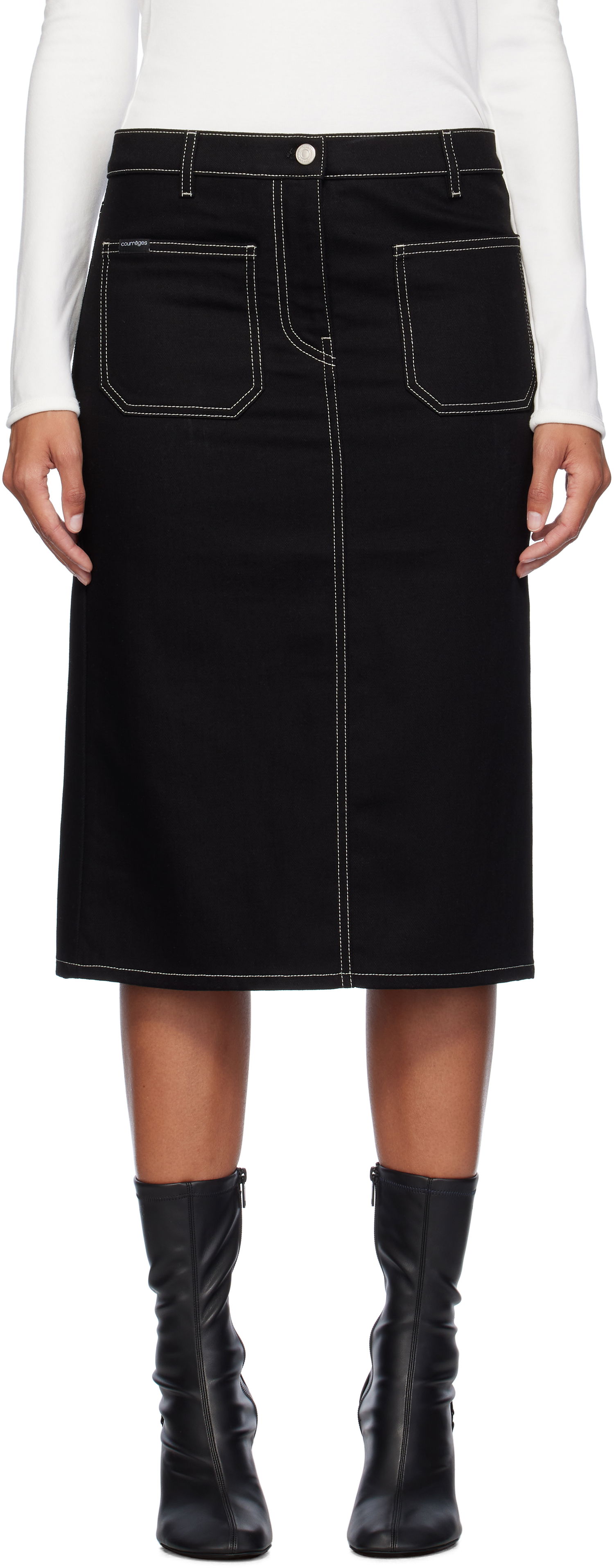Пола Courrèges Two-Pocket Denim Midi Skirt Черно | 324DJU183DE0020, 0