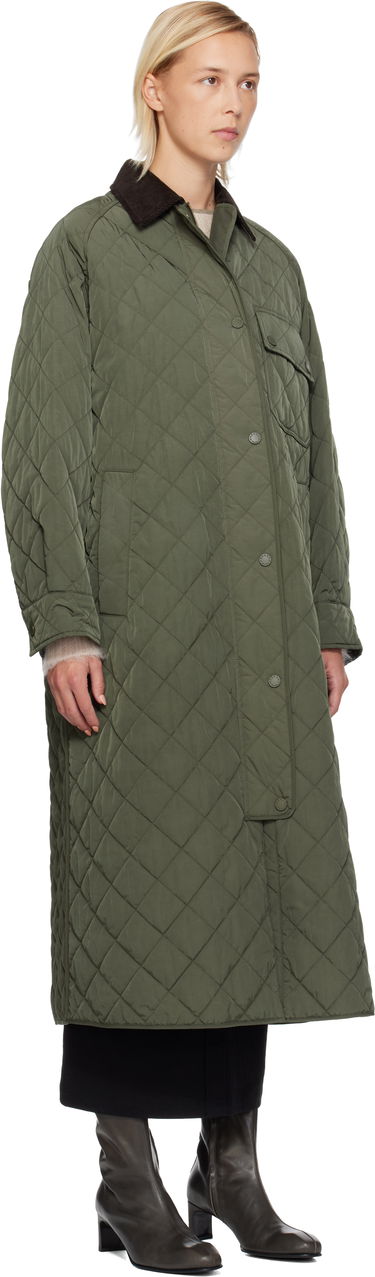 Палта Max Mara Coccole Quilted Long Coat with Corduroy Collar Зелено | 2525496092600, 1