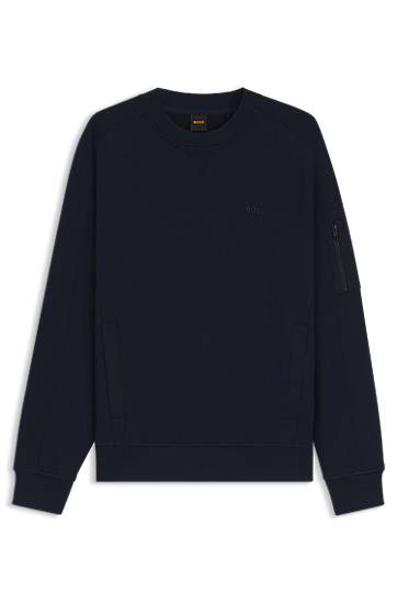 Суитчър BOSS Sweatshirt with Zipped Sleeve Pocket Тъмно синьо | 50543458