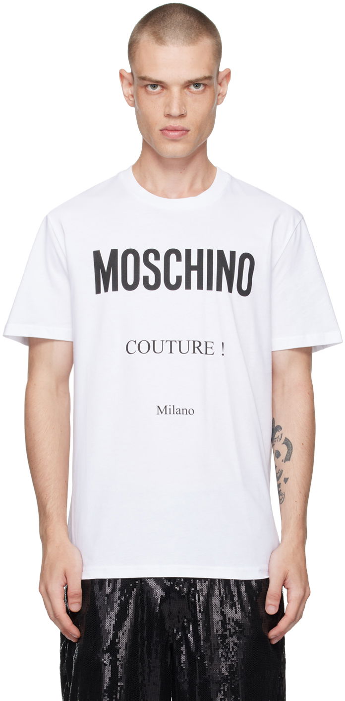 Тениска Moschino White Bonded Logo T-Shirt Бяло | 242ZZA071952411001