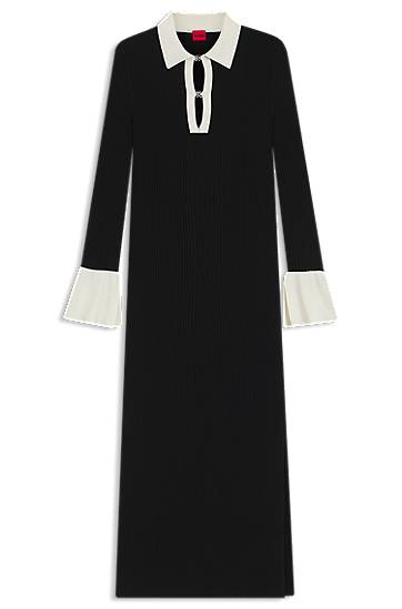 Pокля BOSS Ribbed Knit Polo Keyhole Dress Черно | 50542620
