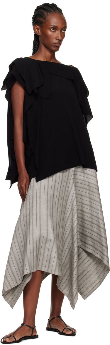 Тениска Yohji Yamamoto YOHJI YAMAMOTO High Twisted Crepe & Interlock Draped T-shirt Черно | FP-T38-082, 3