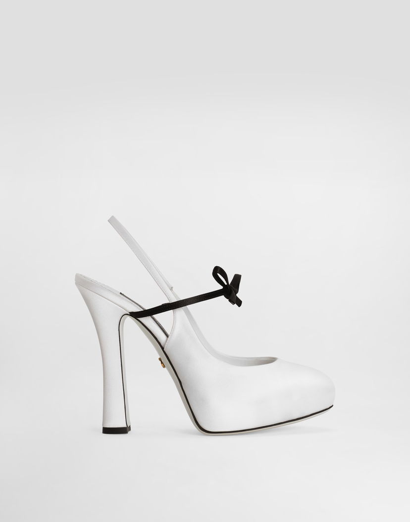 Кецове и обувки Dolce & Gabbana Dolce & Gabbana Satin Slingbacks with Bow Бяло | CG0930AE54789697