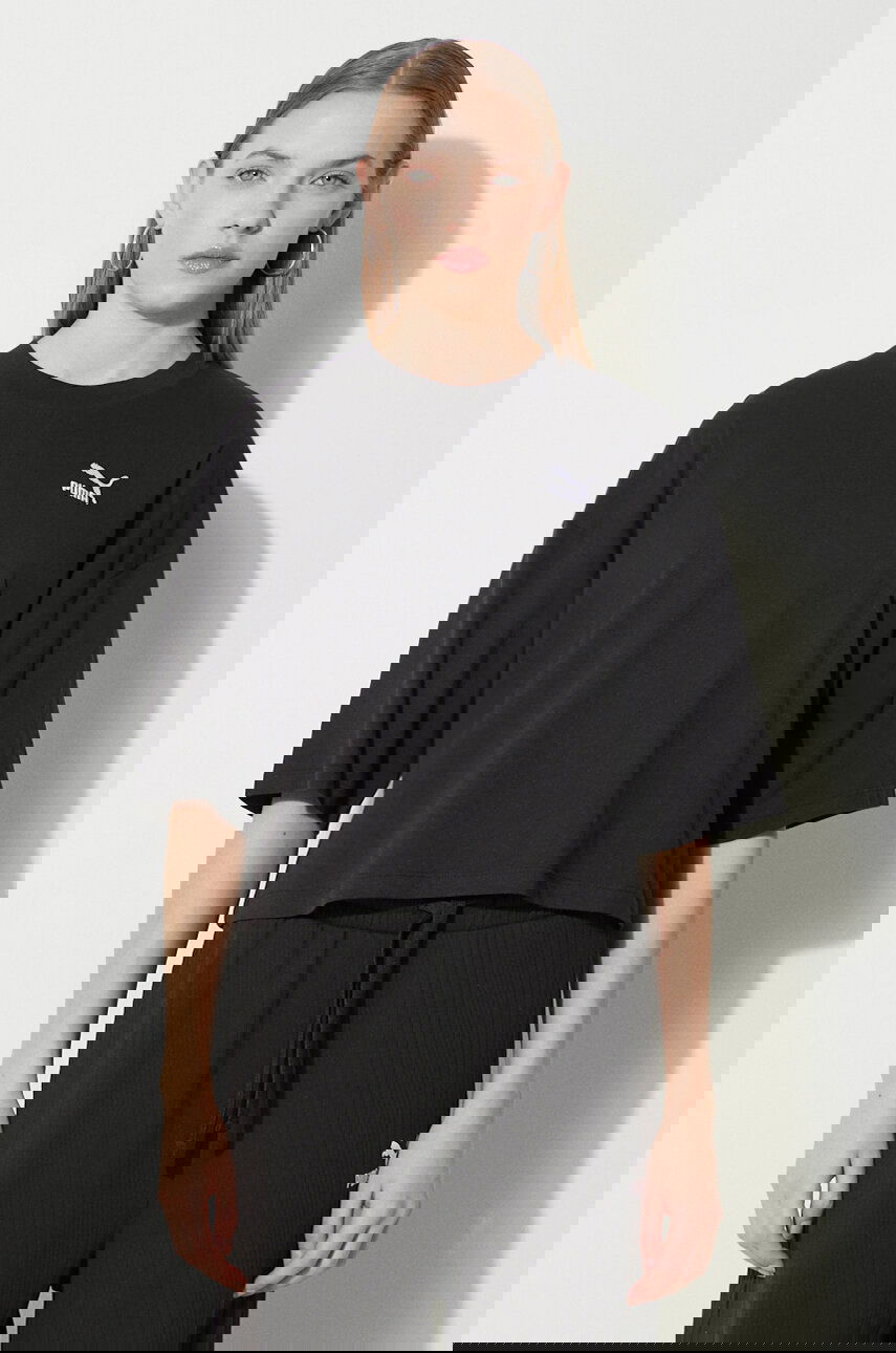 Съкратен топ Puma Cotton Relaxed Fit Cropped T-Shirt Черно | 624226, 0