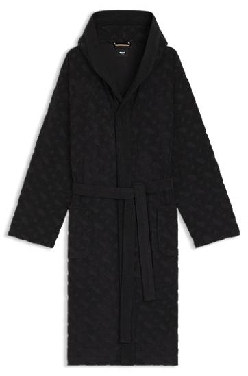 Пижама BOSS Monogram-pattern dressing gown in cotton-blend terry Черно | 50479411, 0