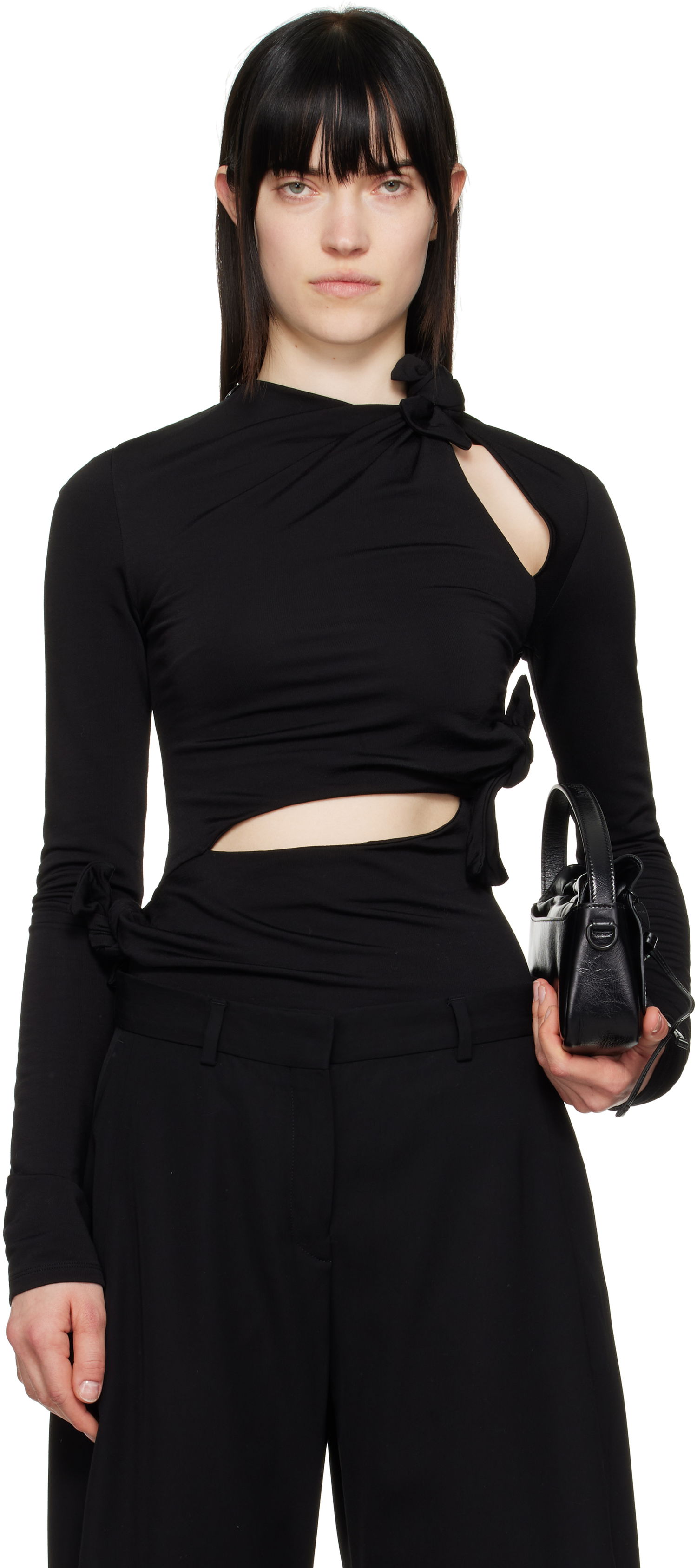 Тениска Acne Studios Acne Studios Knotted Cutout Long Sleeve Top Черно | AL0453-, 0