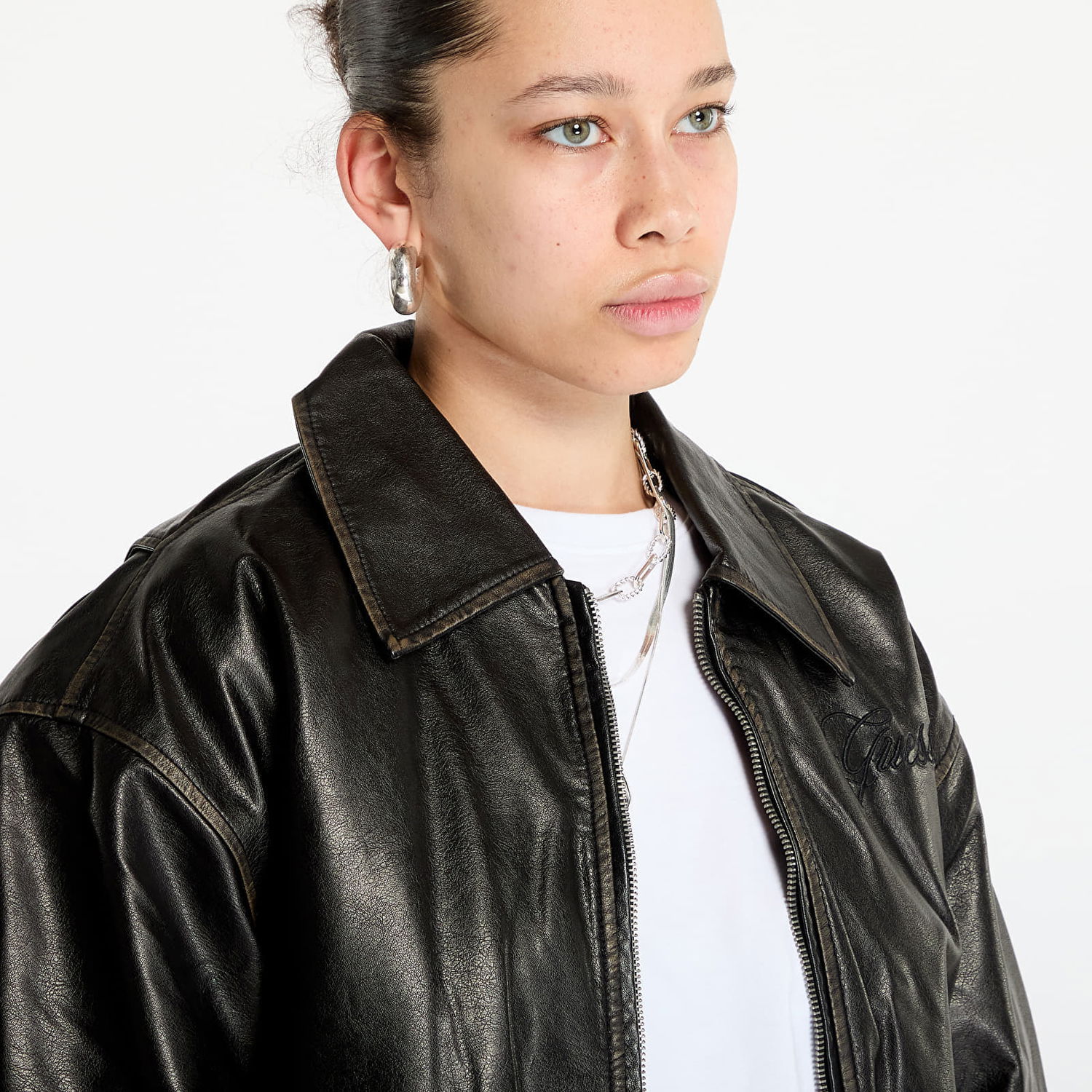 Яке бомбър GUESS Guess Originals Distress Leather Bomber Jacket Черно | W5RL37WGTF0-JTMU, 1