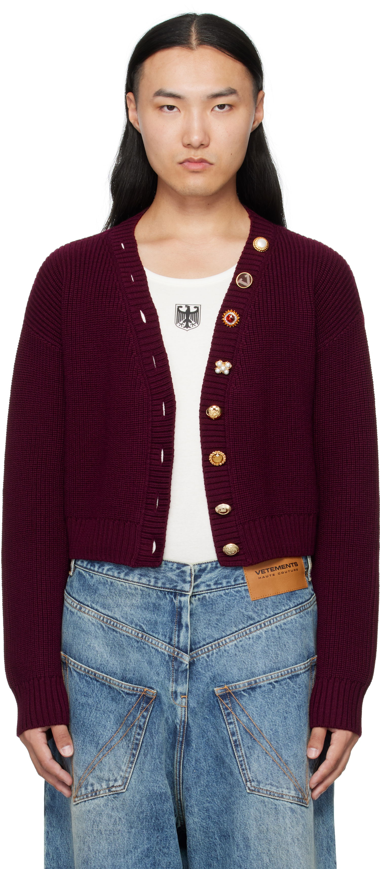 Пуловер VETEMENTS VETEMENTS Fancy Button Cropped Cardigan Бургунди | WH76KN220X, 0