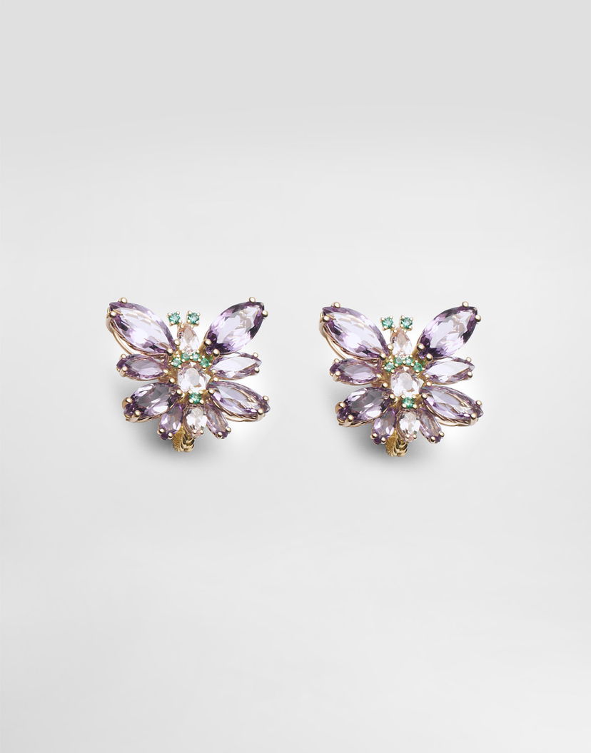 Обеци Dolce & Gabbana Dolce & Gabbana Butterfly Earrings with Amethysts, Morganites, and Emeralds in 18K Gold Лилаво | WEJI3GWAM03ZOO00