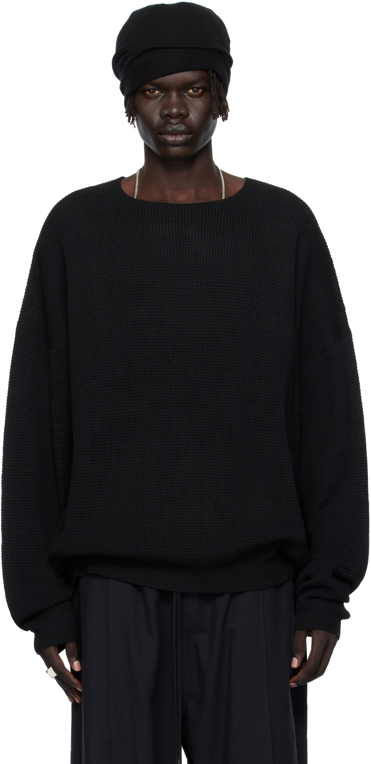 Пуловер Fear of God Fear of God ESSENTIALS Waffle Knit Long Sleeve Crewneck Sweatshirt Черно | 192SP256160F, 0