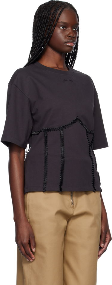 Тениска GANNI Ganni Cotton Tie Back T-Shirt Черно | T4179, 1