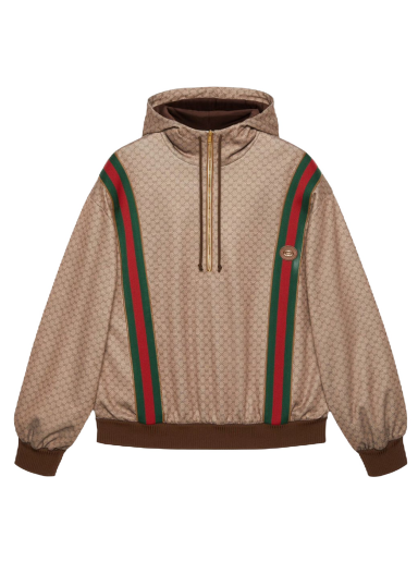 Суитчър Gucci Mini GG Jersey 1/2 Zip Hooded Sweatshirt Бежово | 655153 XJDFB 2100