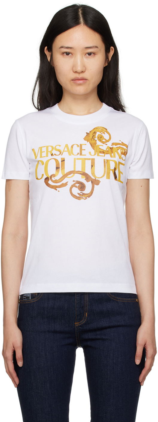 Тениска Versace Printed T-Shirt Бяло | E76HAHG00_ECJ00G