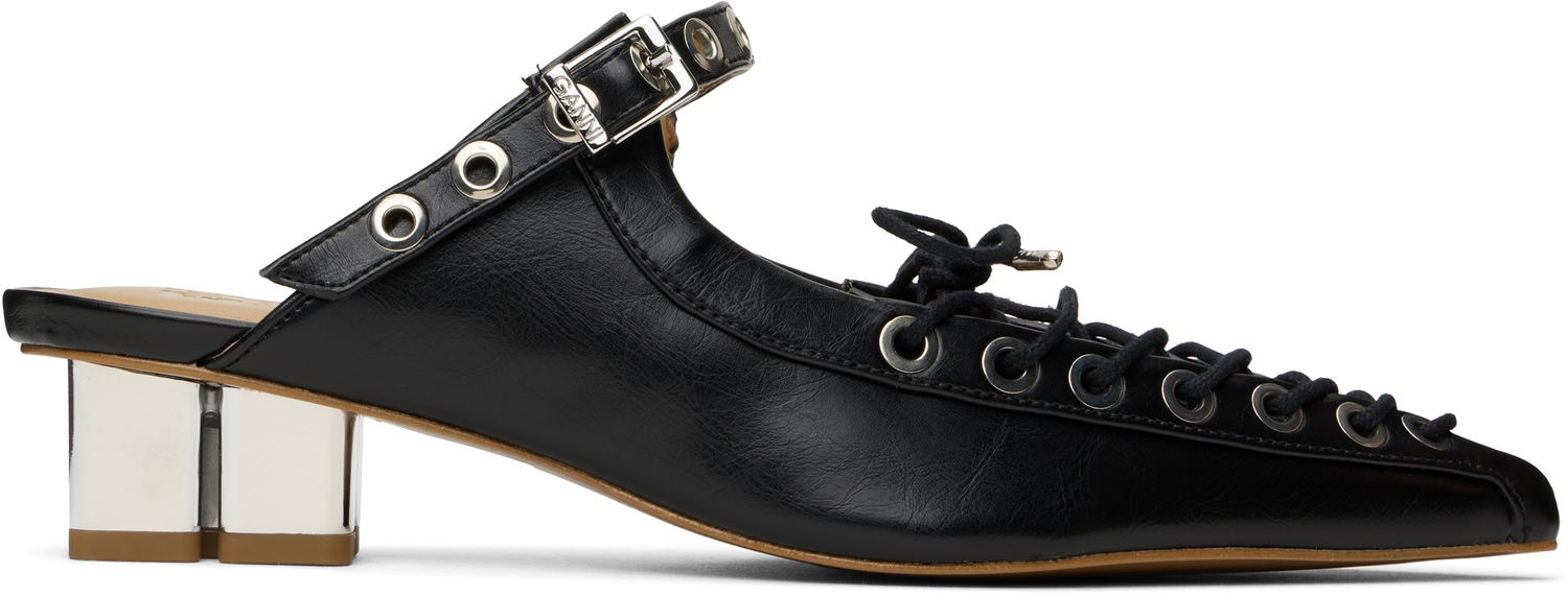 Кецове и обувки GANNI GANNI Oleatex Lace-Up Mules Черно | S2925, 0