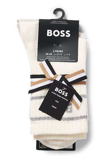 Чорапи BOSS Two-pack Ribbed Crew Socks with Sparkly Logos and Trim Бяло | 50546426, 1