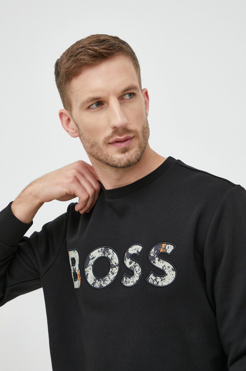 Суитчър BOSS Cotton Terry Sweatshirt Patterned Logo Черно | 50476140, 0