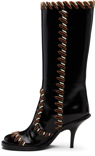 Кецове и обувки Dries Van Noten Dries Van Noten Round-Toe Whipstitched Stiletto Leather Boots Черно | 252-011731-119, 2