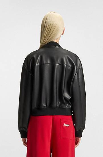 Яке бомбър BOSS Cropped Faux Leather Bomber Jacket Черно | 50542178, 1