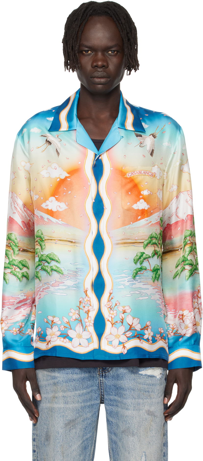 Риза Casablanca Casablanca 'Tennis Club' Silk Print Long Sleeve Shirt Многоцветен | U-MPF25-SH-006-01