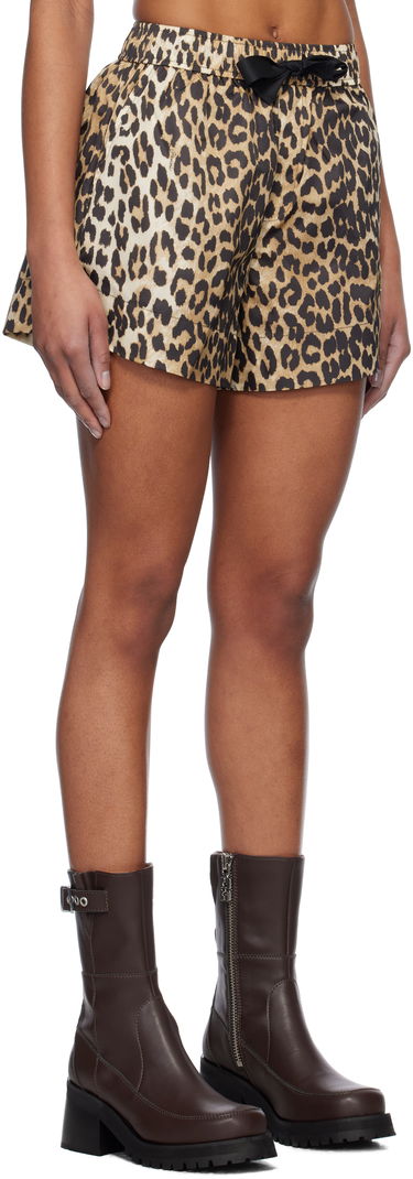 Къси панталони GANNI GANNI Duchesse Nylon Leopard Print Shorts Кафяво | W0486, 1