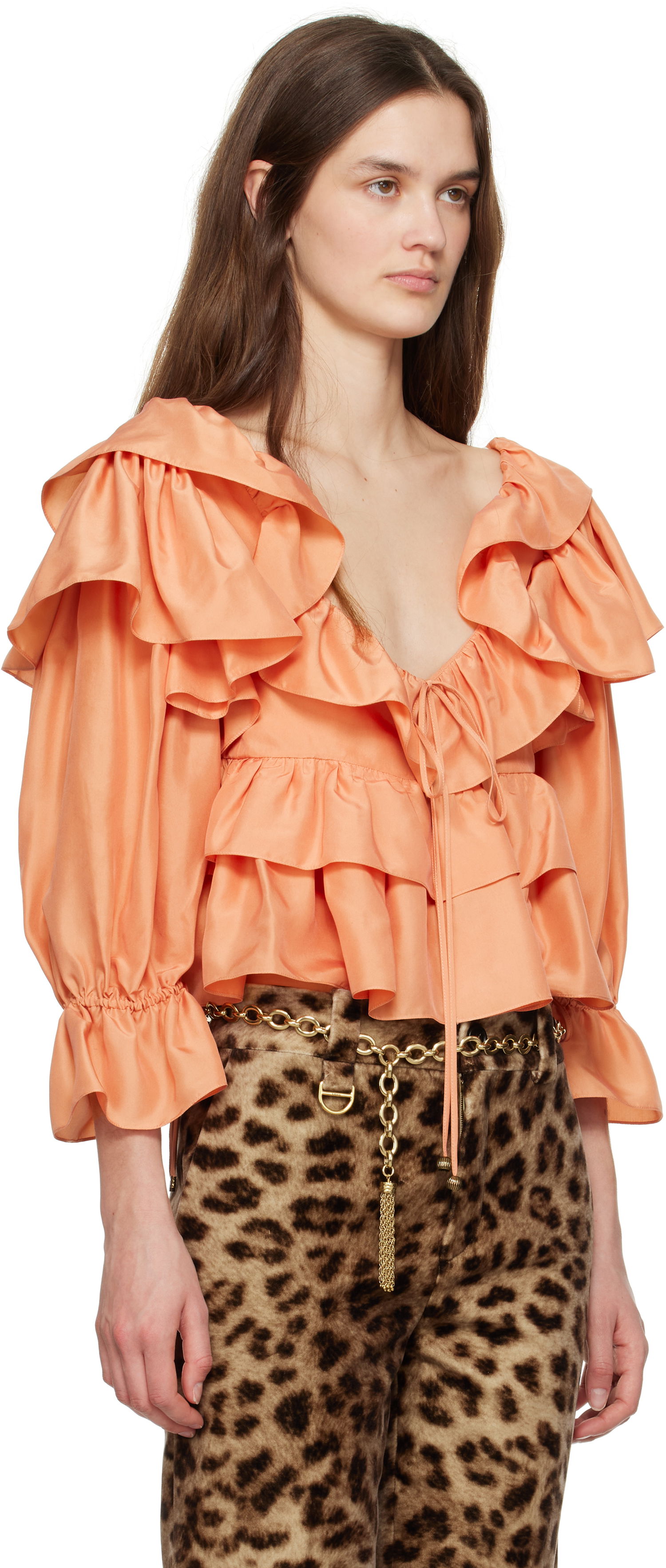 Риза CHLOÉ Chloé Cropped Ruffle Blouse Оранжево
 | CH25SHT16314, 1
