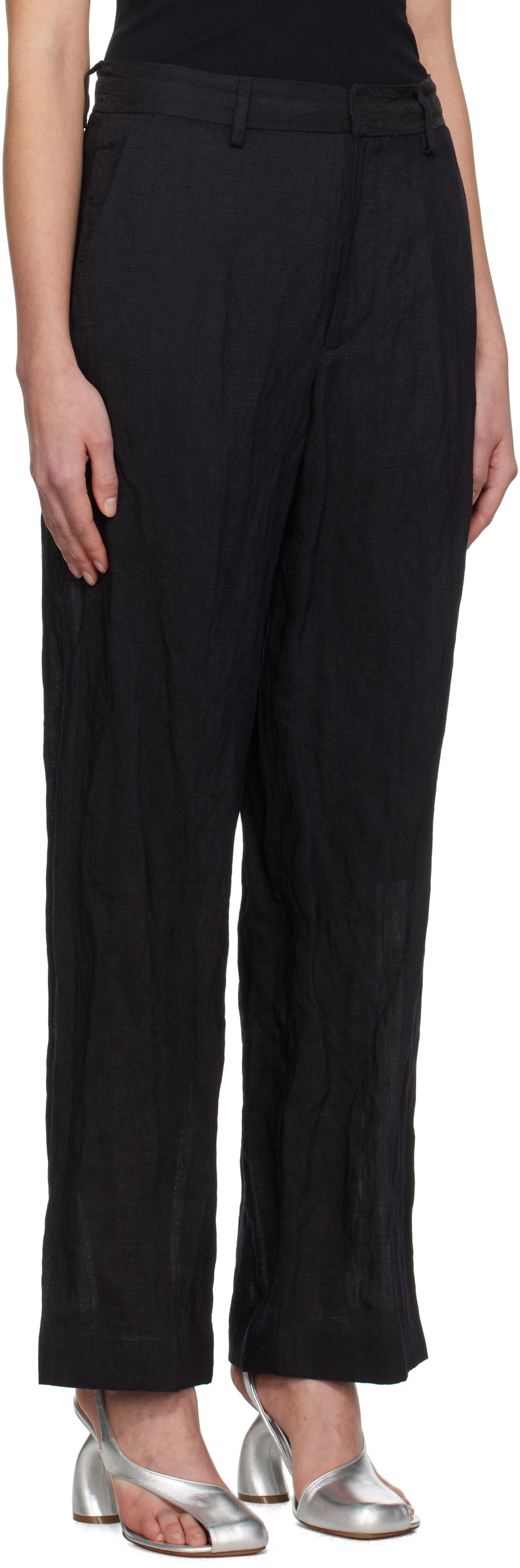 Панталони Maison Margiela MM6 Maison Margiela Crinkled Metallic Tailoring Trousers Черно | S52KA0521 M35253, 1
