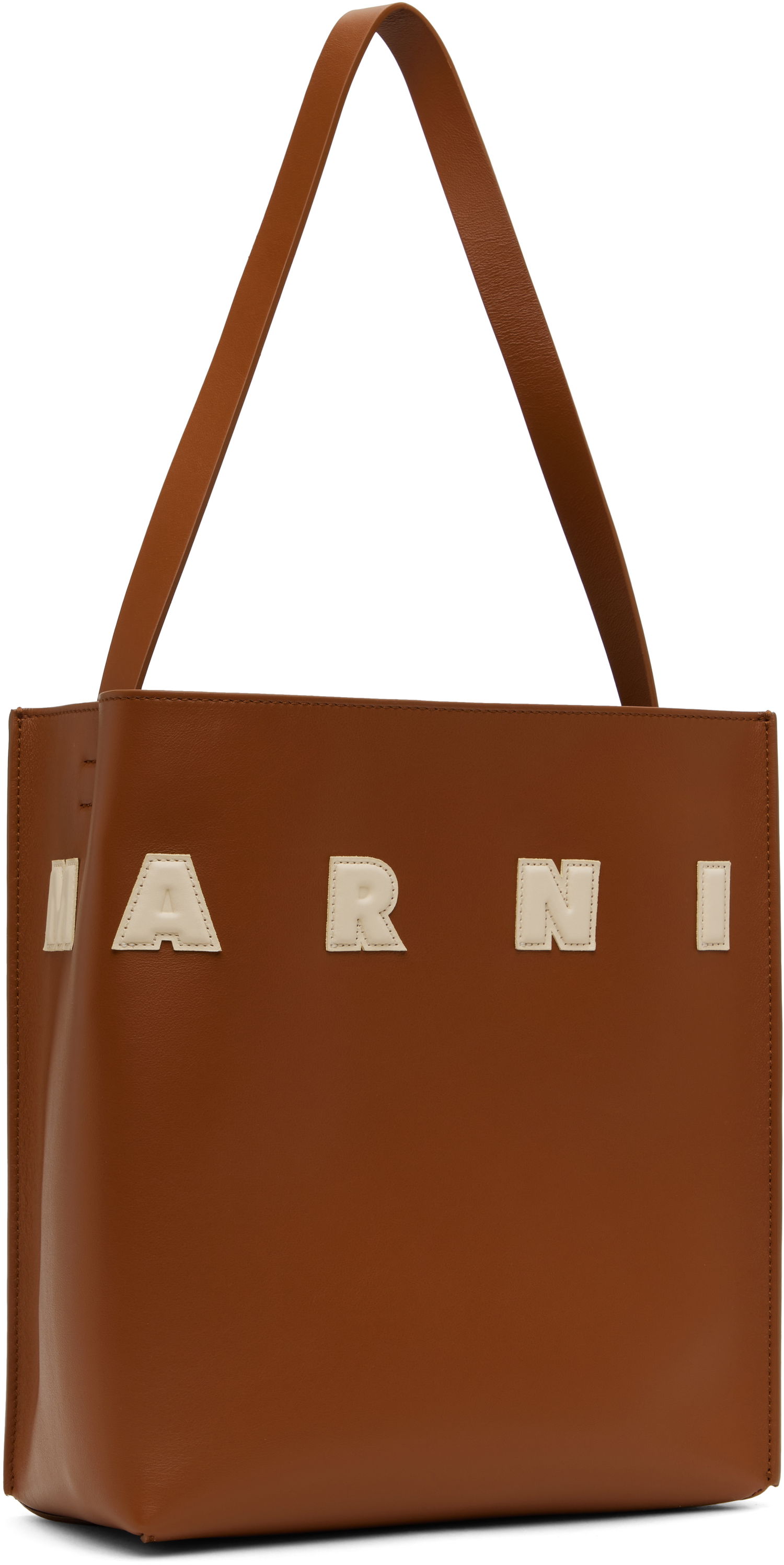 Голяма пазарска чанта Marni Small Leather Museo Patches Tote Кафяво | SHMP0111U0 P6483, 1