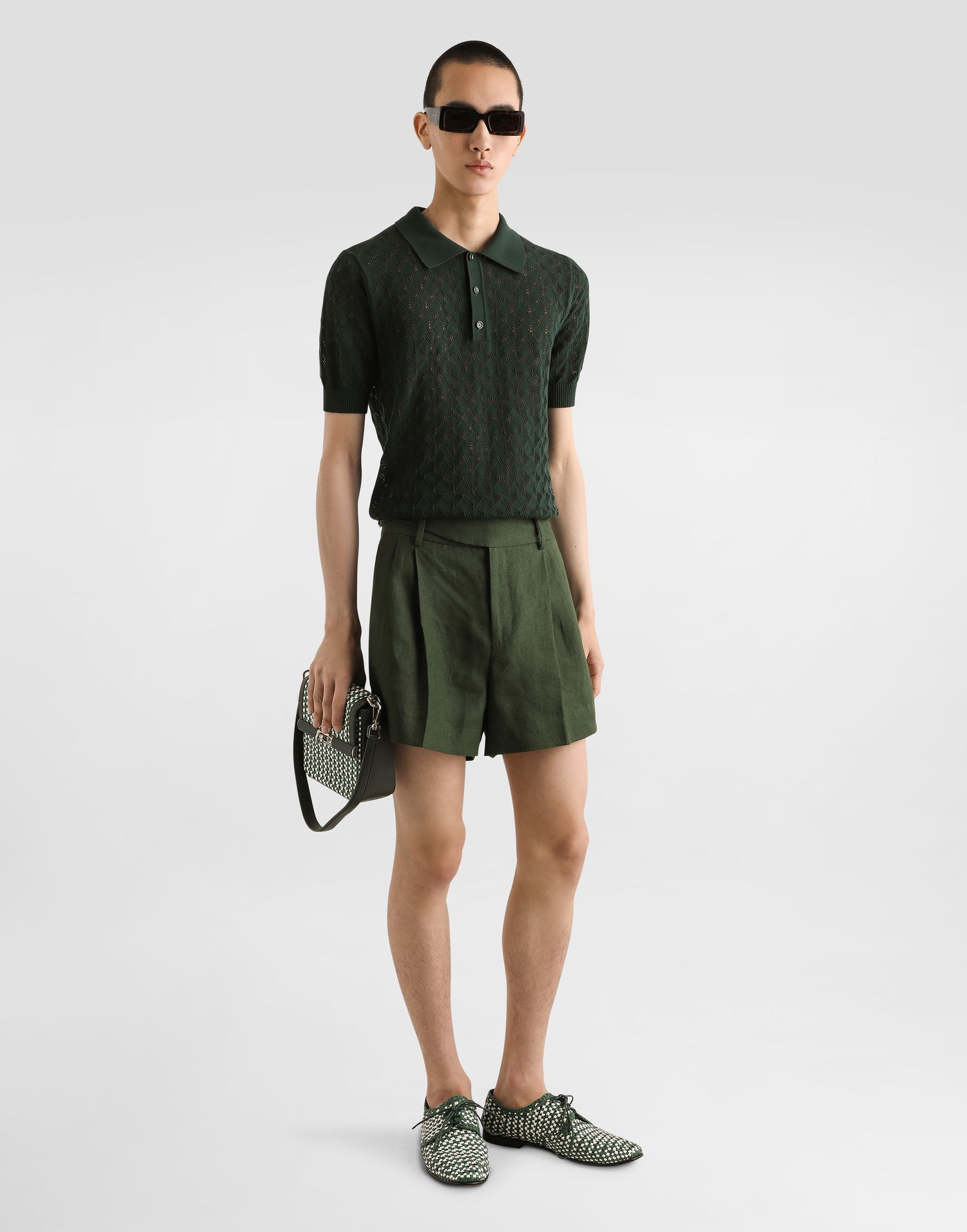 Поло тениска Dolce & Gabbana Dolce & Gabbana Openwork Short-Sleeved Polo Shirt Зелено | GXZ60TJBCFIV7312, 1