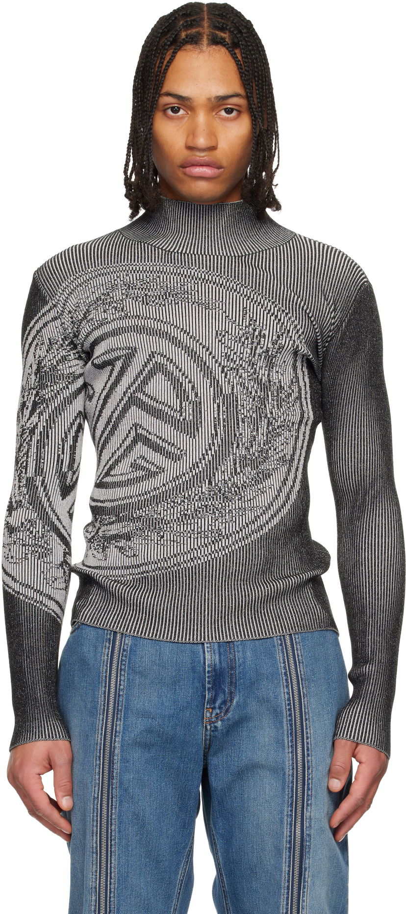 Пуловер Jean Paul Gaultier Jean Paul Gaultier The Laurel Stamp Ribbed Knit Long Sleeve Mock Neck Sweater Многоцветен | 25/04-W-PO021-K011-0001