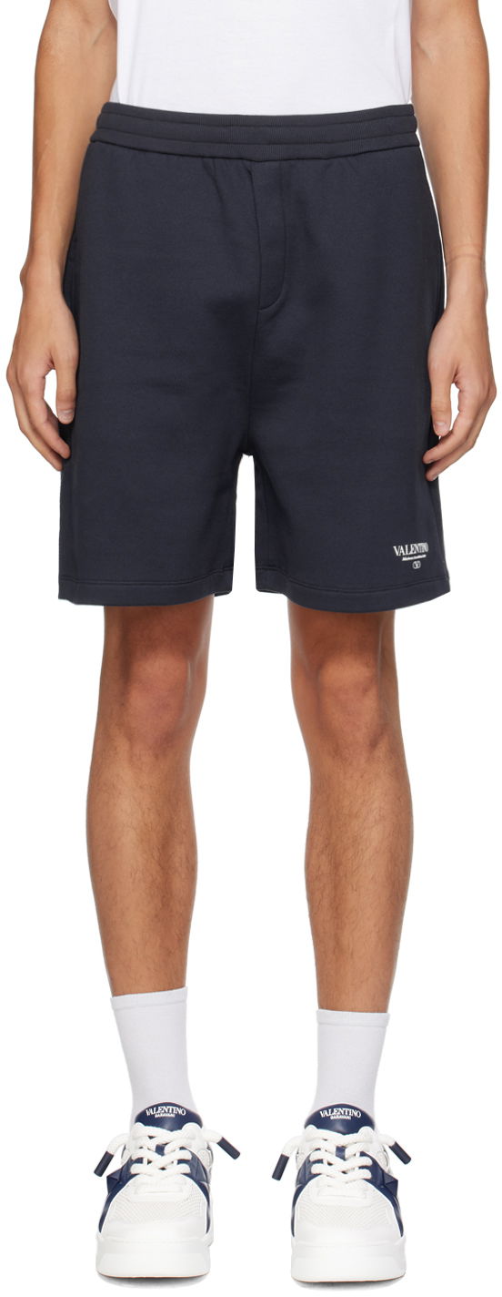 Къси панталони Valentino Navy Logo-Printed Shorts Черно | 5V3MD02CAAM