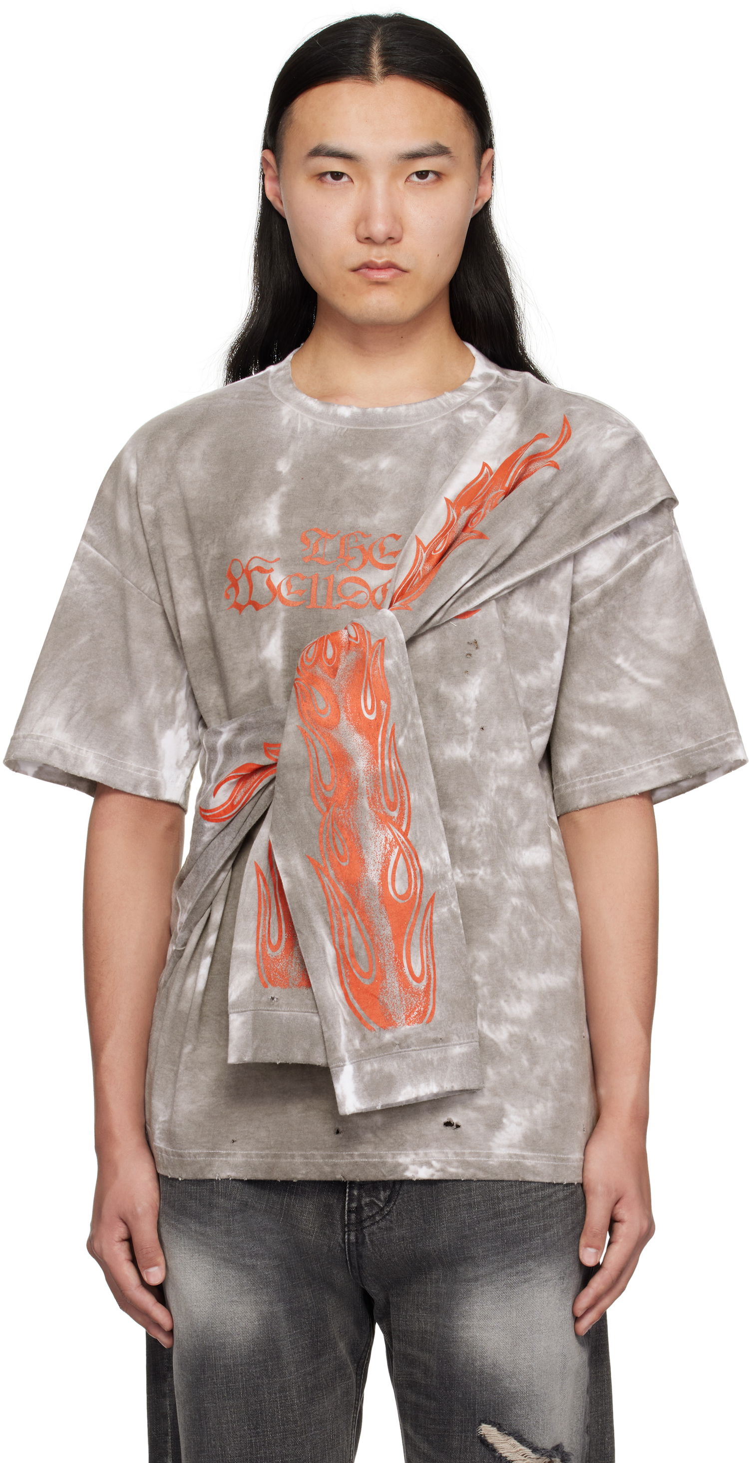 Тениска We11done We11done Muddy 4 Sleeves T-Shirt Сиво | WD-TT0-25-732-U-BK, 0
