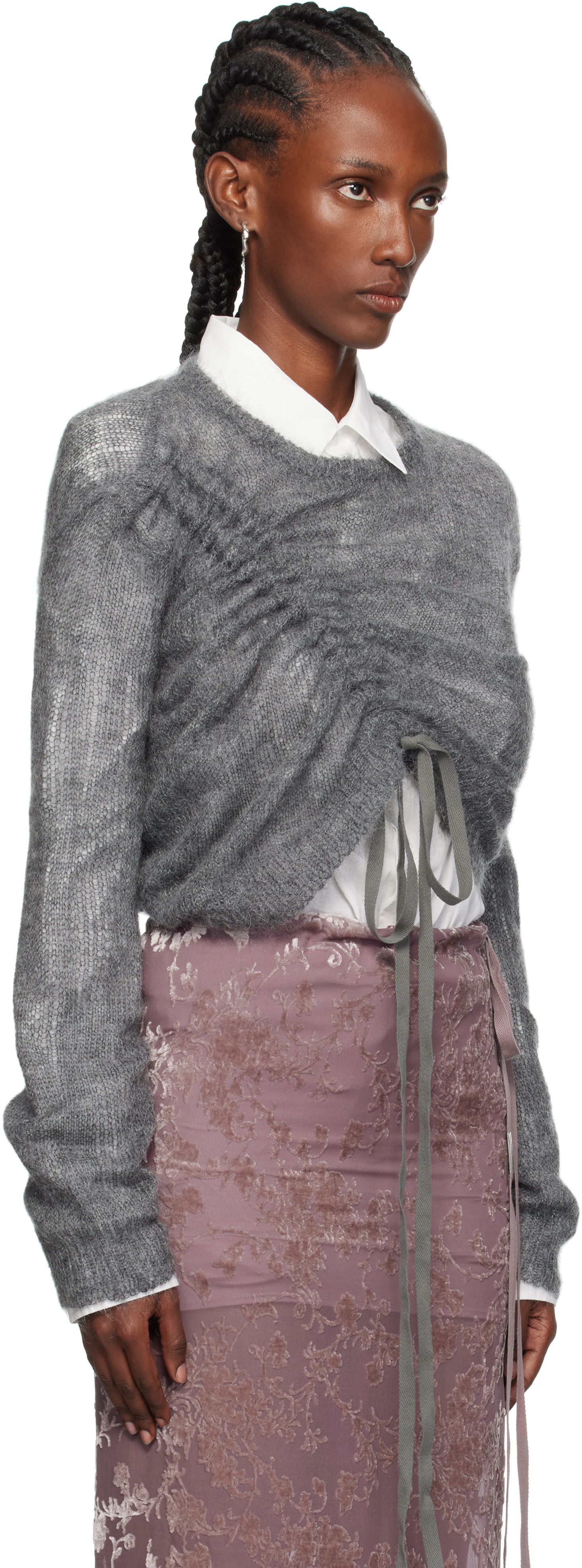 Пуловер Ann Demeulemeester Ann Demeulemeester Zinaida Drawstring Sweater Сиво | 2520-W-KN35-KN069-088, 1