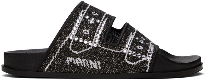 Облекло Marni Marni Black Jacquard Sandals Черно | SAMS016802 P6393, 0