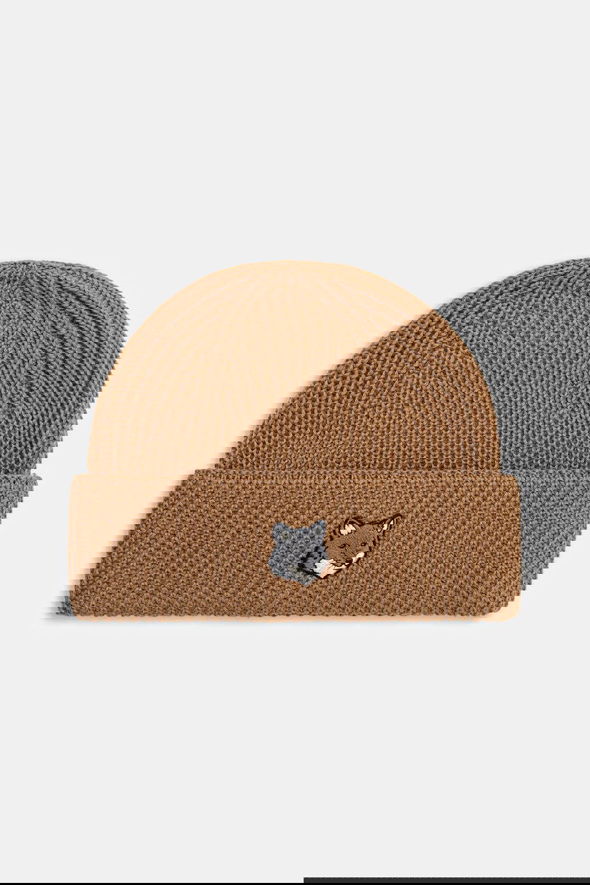 Шапка MAISON KITSUNÉ Ribbed Knit Fox Head Large Beanie Кафяво | PM06112KT1022, 0