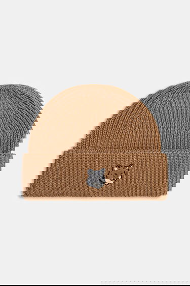 Шапка MAISON KITSUNÉ Ribbed Knit Fox Head Large Beanie Кафяво | PM06112KT1022, 0