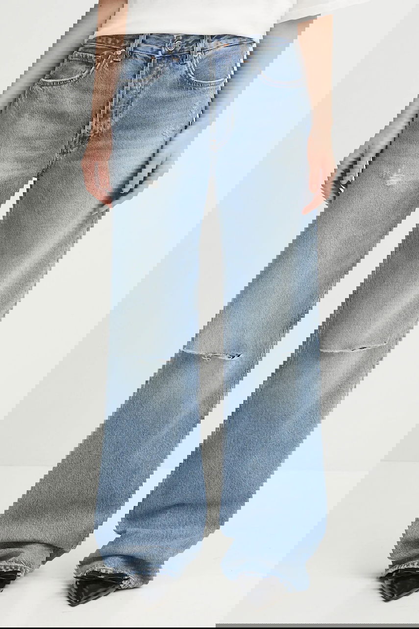 Дънки Anine Bing Hugh High Waist Distressed Wide-Leg Jeans Синьо | A.06.10852, 0