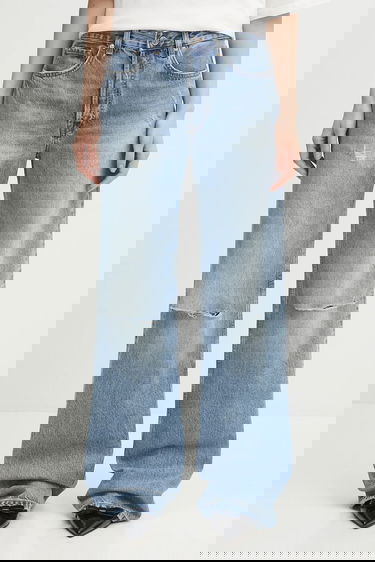 Дънки Anine Bing Hugh High Waist Distressed Wide-Leg Jeans Синьо | A.06.10852, 0