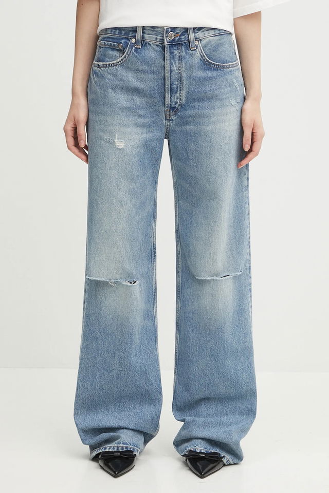 Hugh High Waist Distressed Wide-Leg Jeans