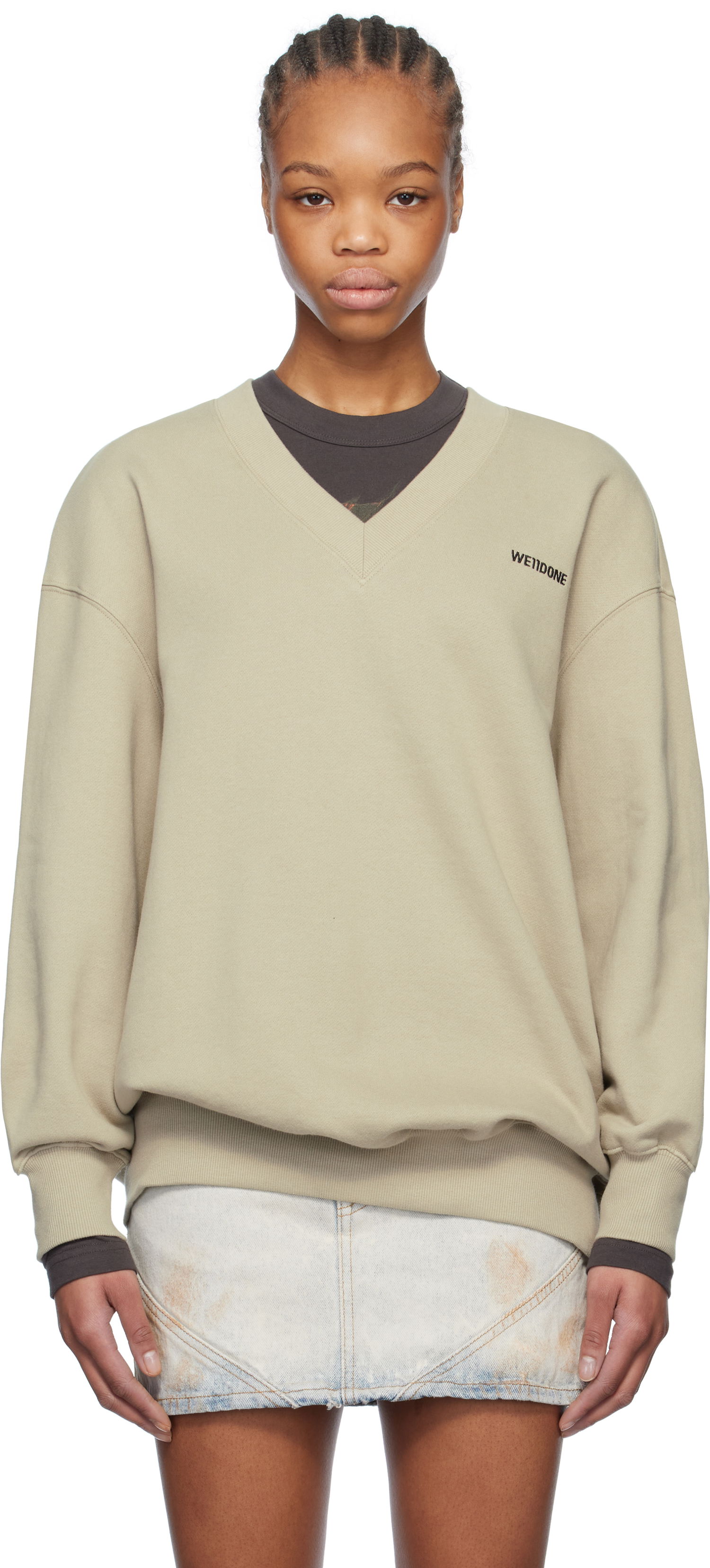 Пуловер We11done We11done Oversized V-Neck Sweatshirt Бежово | WD-TS0-25-773-U-KK, 0