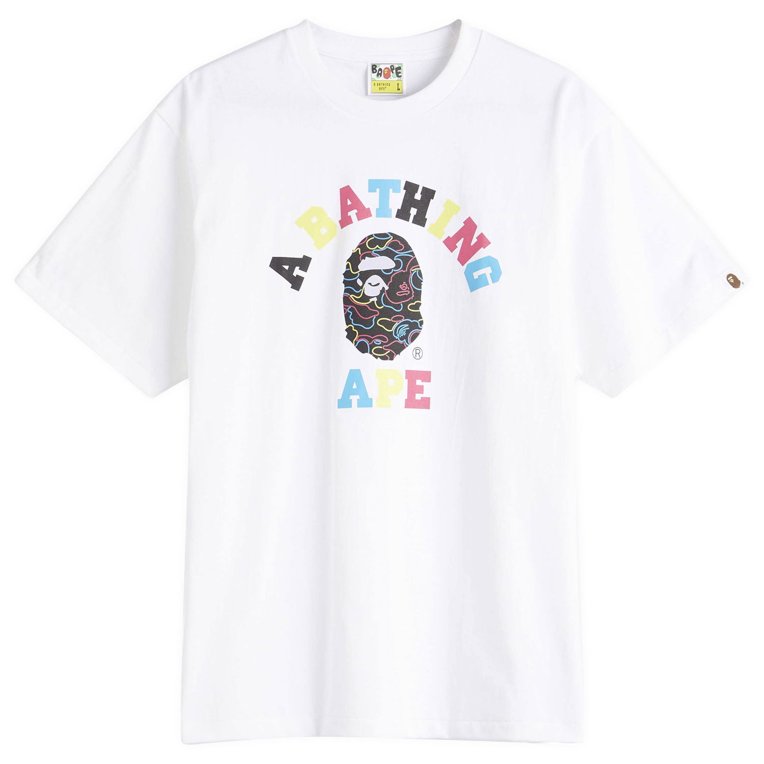 Тениска BAPE Bathing Ape Neon Camo College T-Shirt, Size Large Бяло | 001TEL301038M-WHT, 0