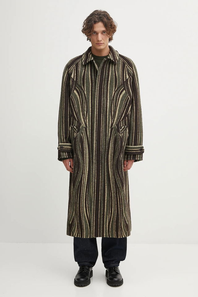 Kenzo Leaf Stripe Wool Blend Coat