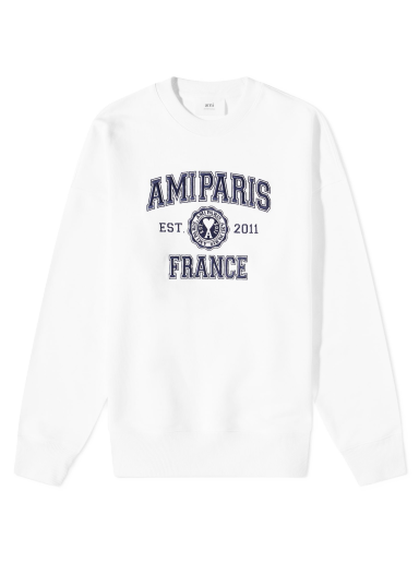 Суитчър AMI Paris Varsity Logo Crew Sweat Бяло | USW008-747-100